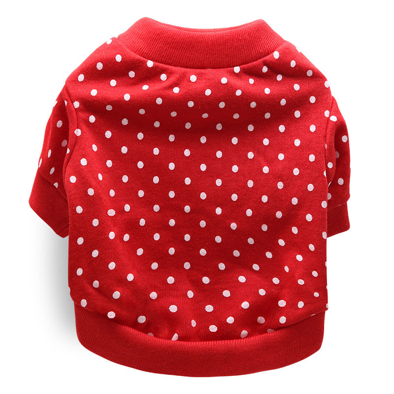 Cotton holiday pet T-shirt for small dogs and cats, in a home setting