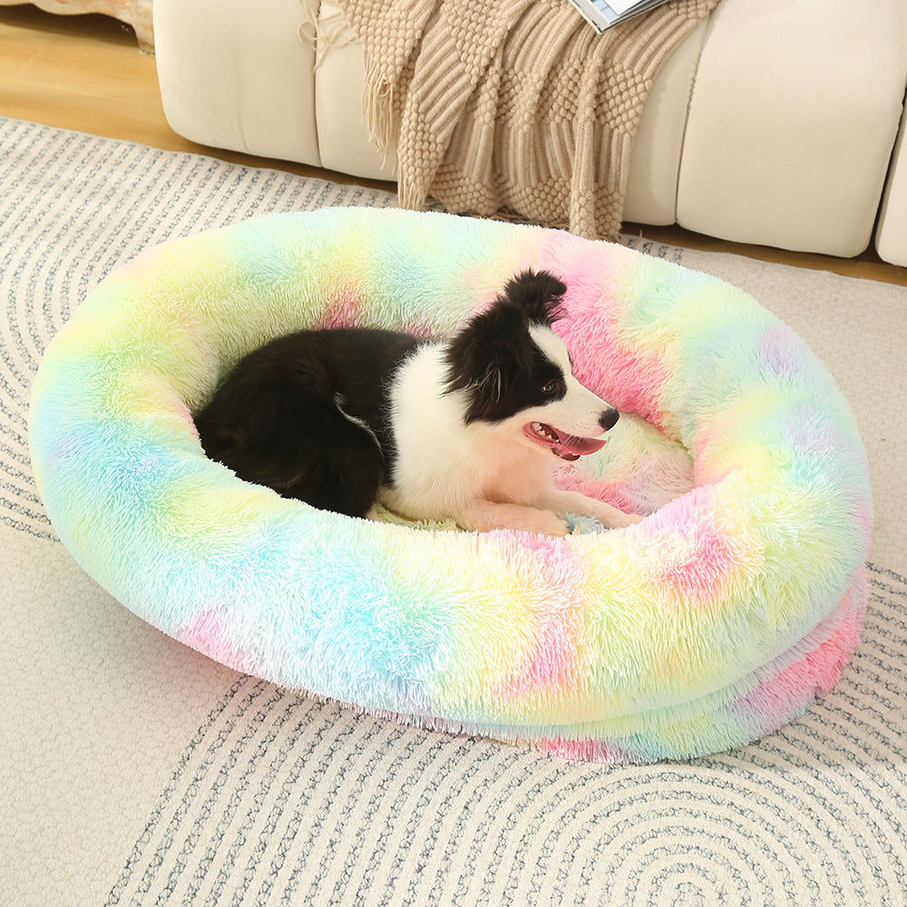 Raised edge cotton dog bed with curved sides and soft cushion, photo 82