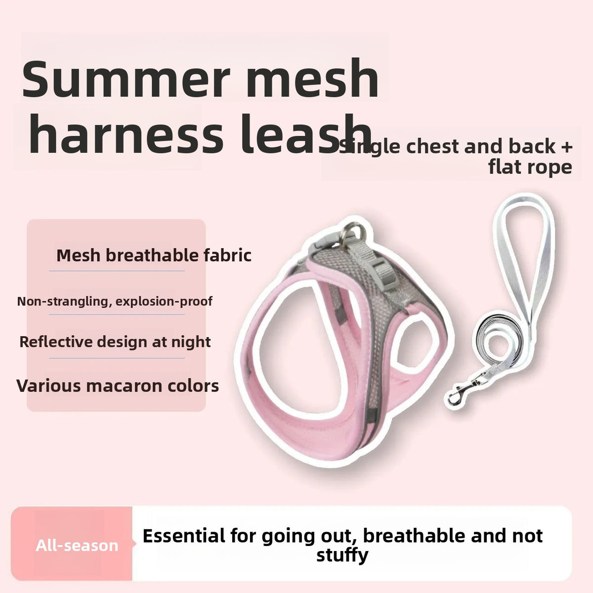 Reflective mesh cat harness with lead in green and grey, product image 12
