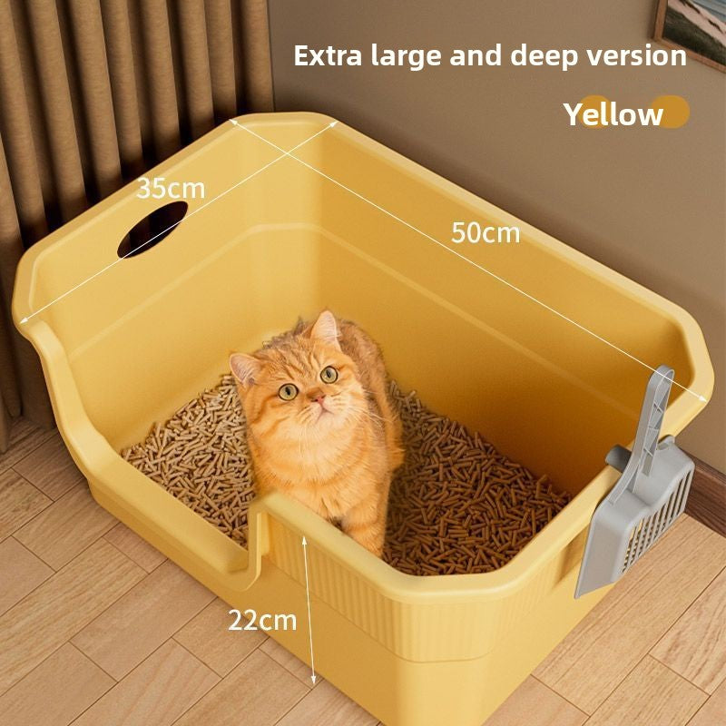 Extra Large Semi-Enclosed Cat Litter Box with Scoop, Thick PP