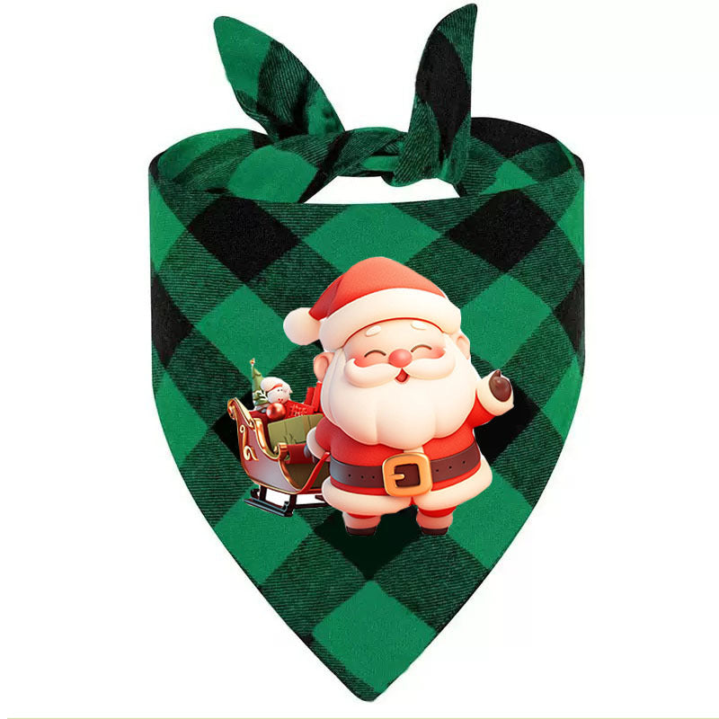 Christmas printed pet bandana for dogs and cats in Green Christmas Label, top view
