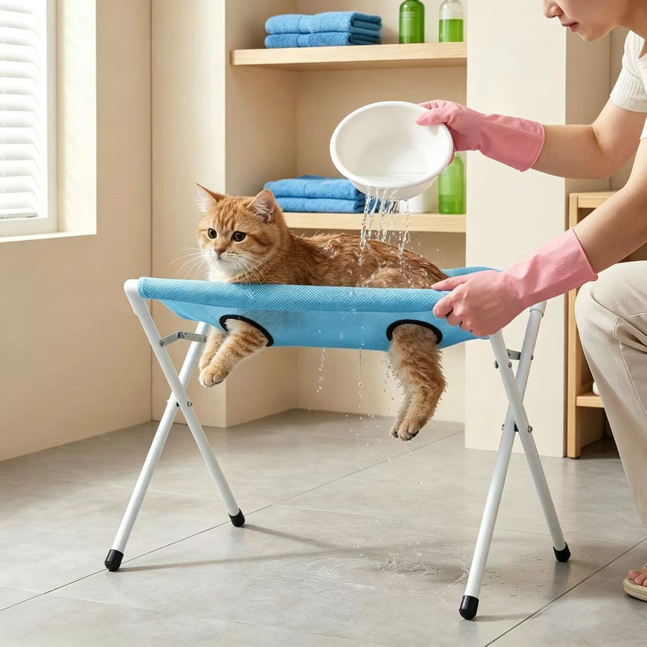 Hanging pet grooming hammock for dogs and cats, main product photo