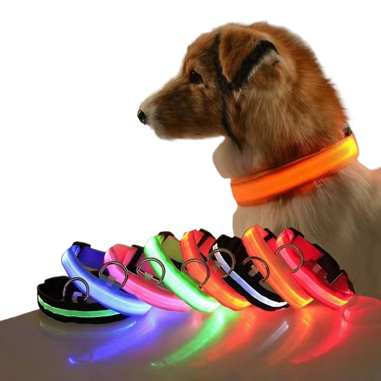 LED mesh dog collar with light modes in Red, front view