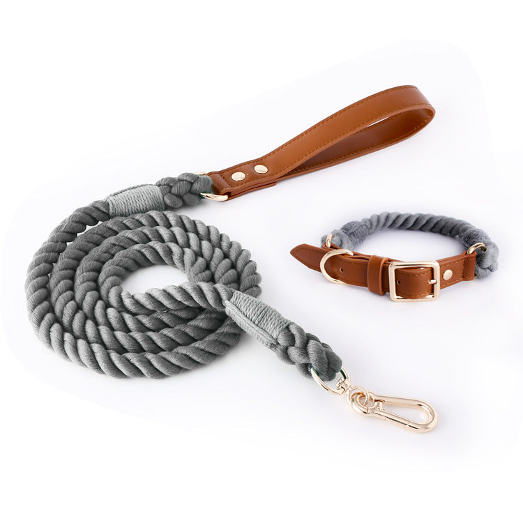 Braided cotton rope dog lead or collar in 25 colour options