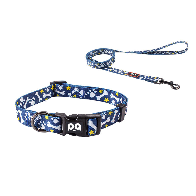 Printed dog collar with star pattern and matching lead