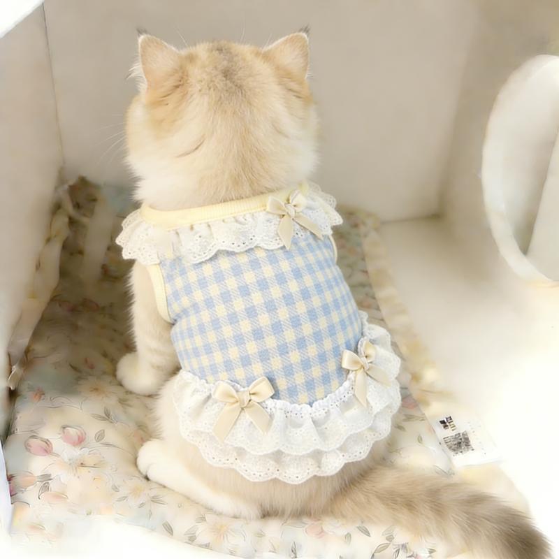 Blue lace trim vest dress for cats and small dogs, view 4