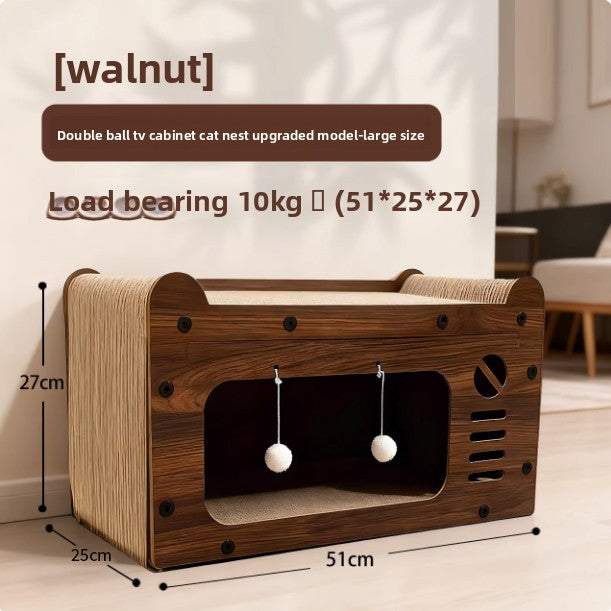 Two tier cardboard cat house with scratching board and play balls, view 10 of 14