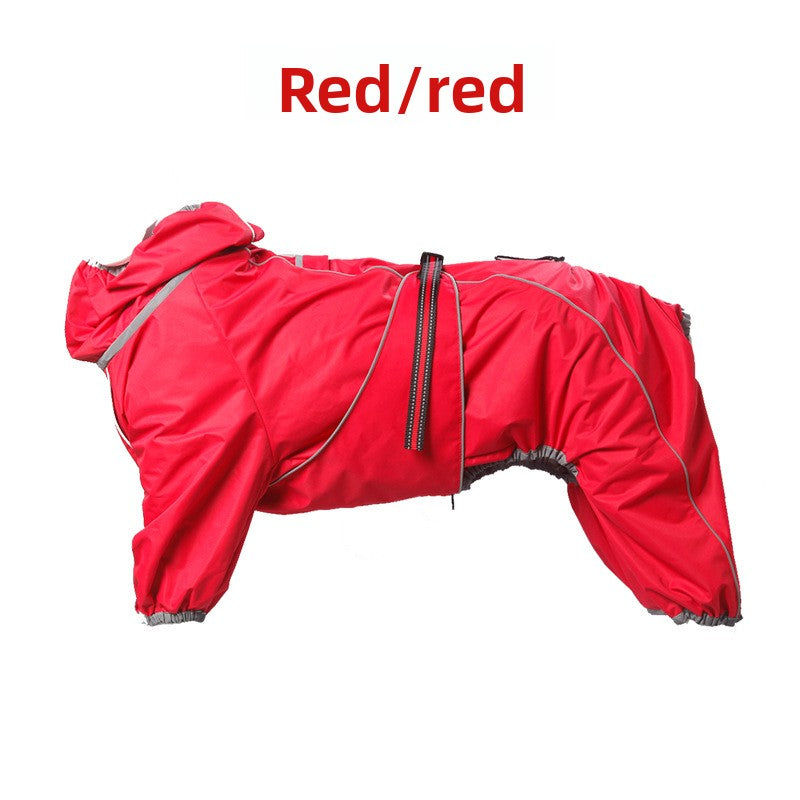 Waterproof four-leg windbreaker for large dogs in Red, front view