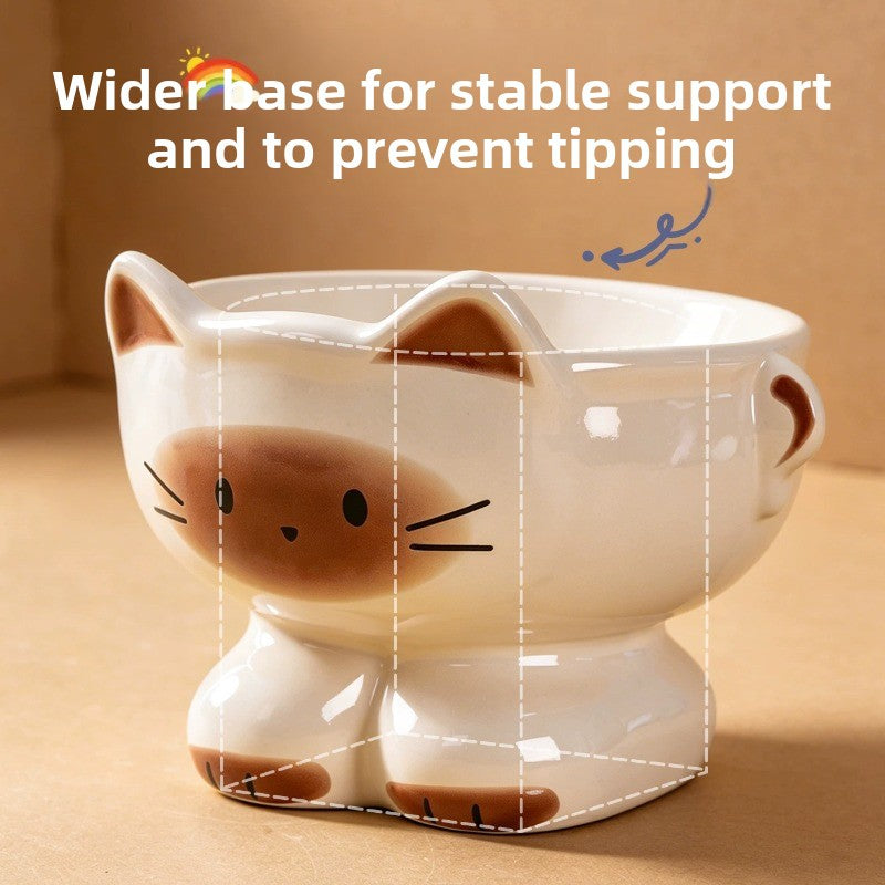 Ceramic cat ear food bowl with tilted rim in off white, view 3