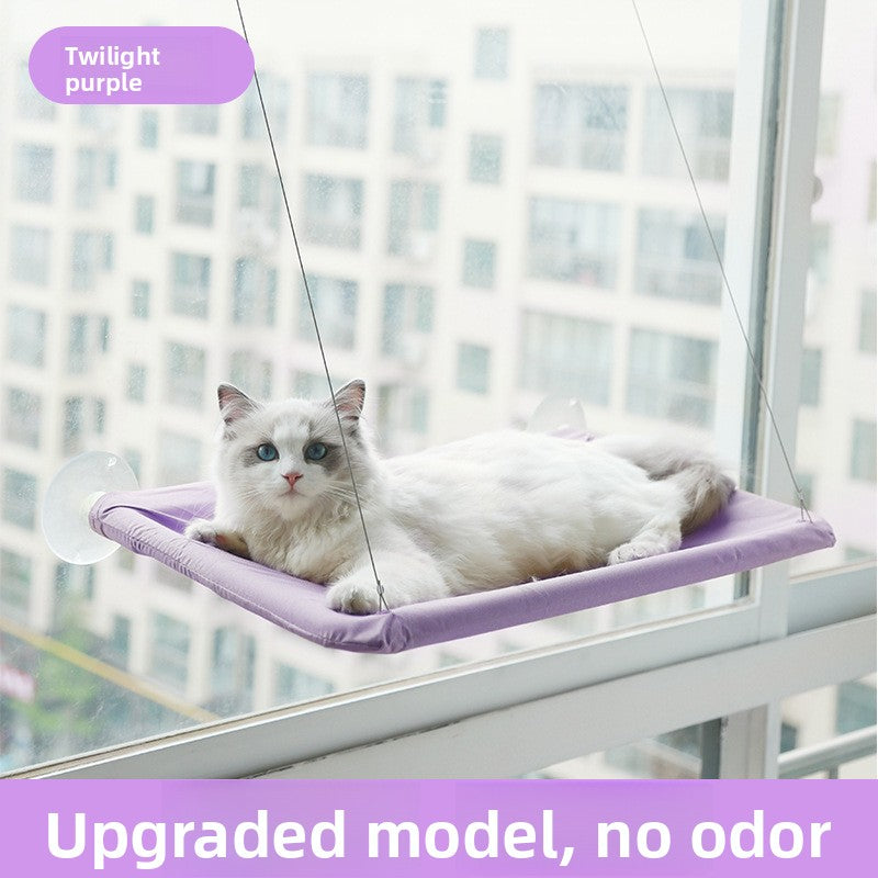 Foldable window cat hammock with suction cups in Purple