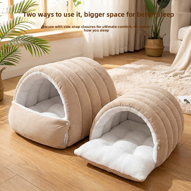Enclosed washable cat cave bed with removable cushion, medium size, view 3 of 17