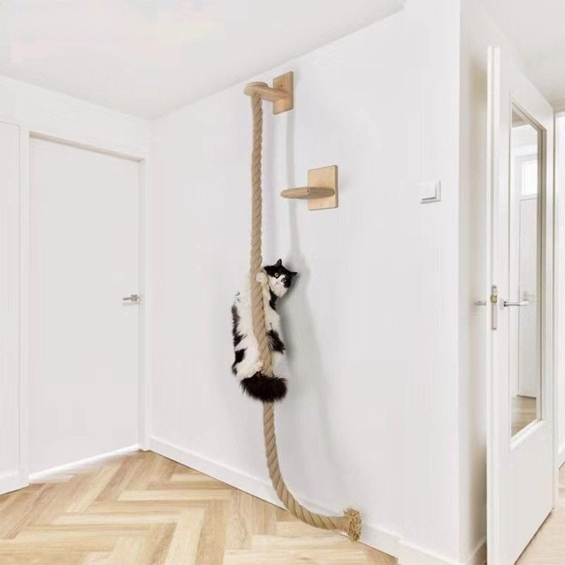 Floor-to-ceiling cat climbing pole with rope in Wood and Rope with Jump Platform, size 1.5m