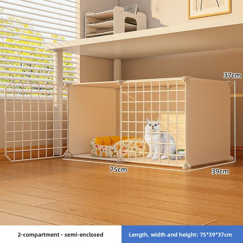 Indoor plastic cat cage with litter area and cat bed, view 6