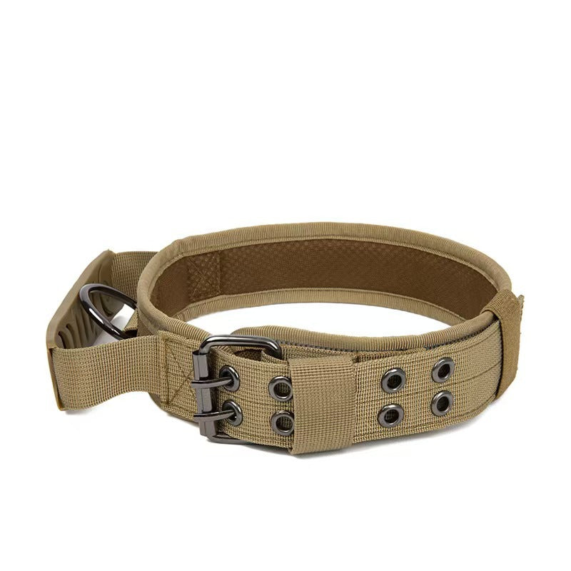 Tactical nylon dog collar with metal buckle in outdoor colours, alternative angle