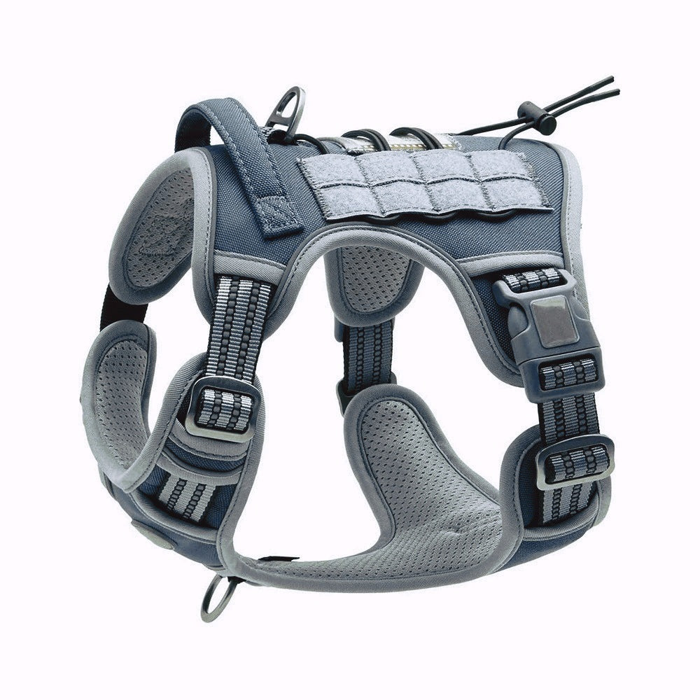 Tactical nylon dog harness with metal buckles in desert camo, view 14