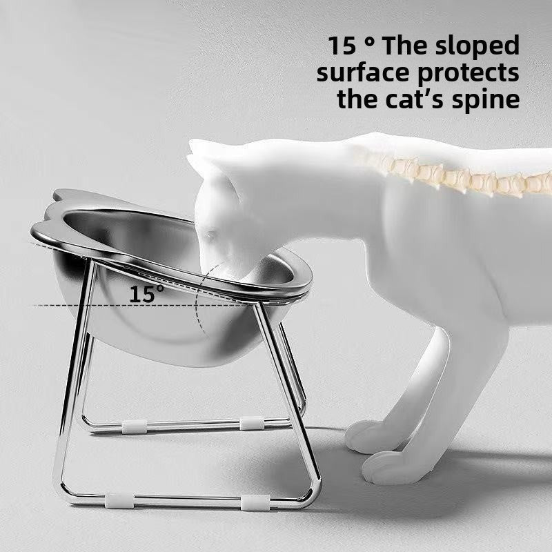 Raised Slanted Stainless Steel Cat Bowl with Anti-Tip Stand for Food and Water