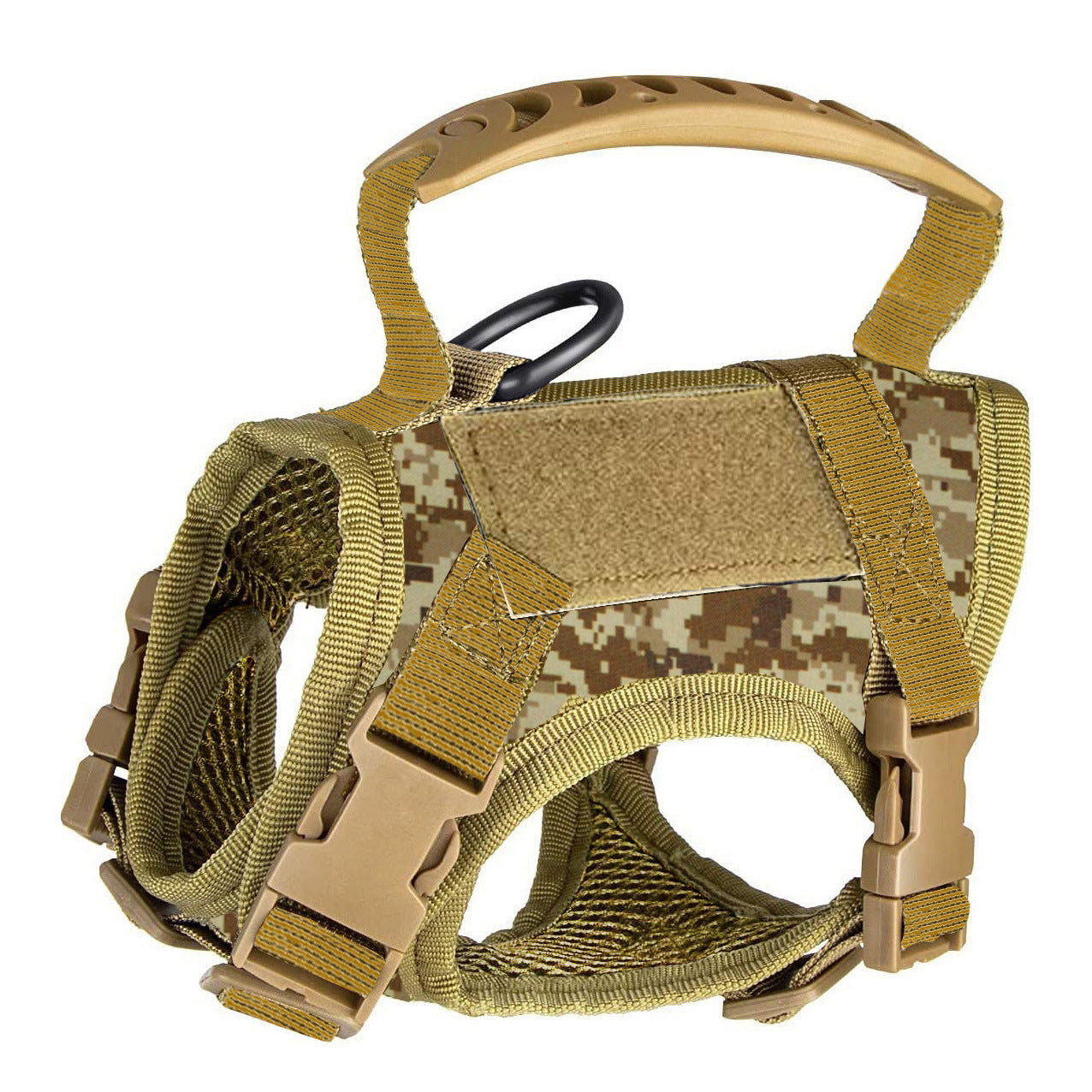 Black tactical cat harness with matching lead and embroidered patches