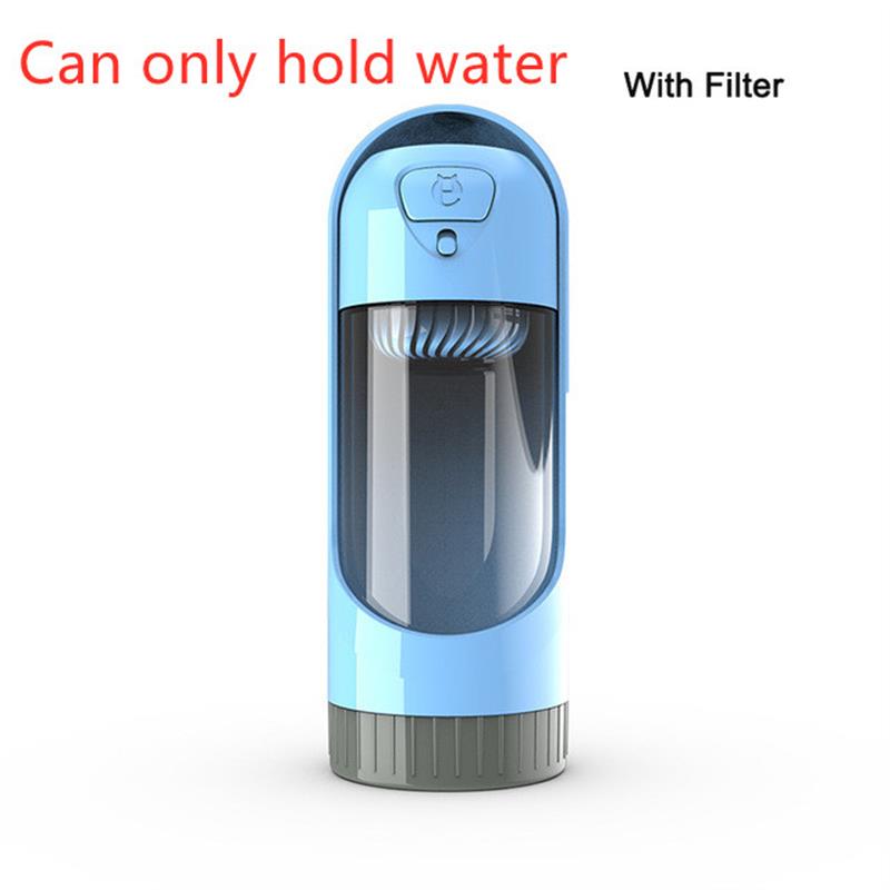 Portable Dog Water Bottle, 300ml Travel Bottle with Built-In Bowl and Filter Options