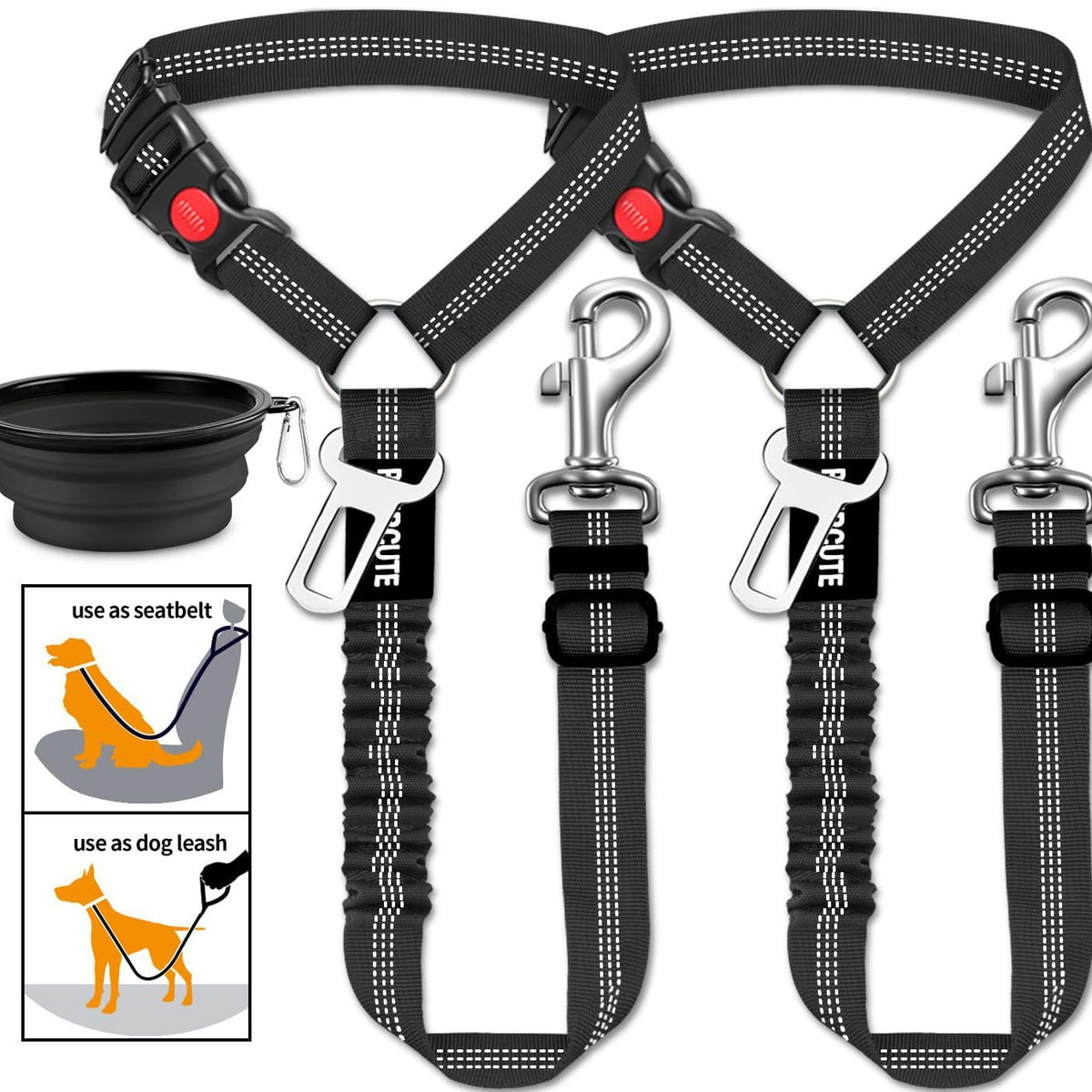Elastic car seat belt lead for dogs in 12 colour options