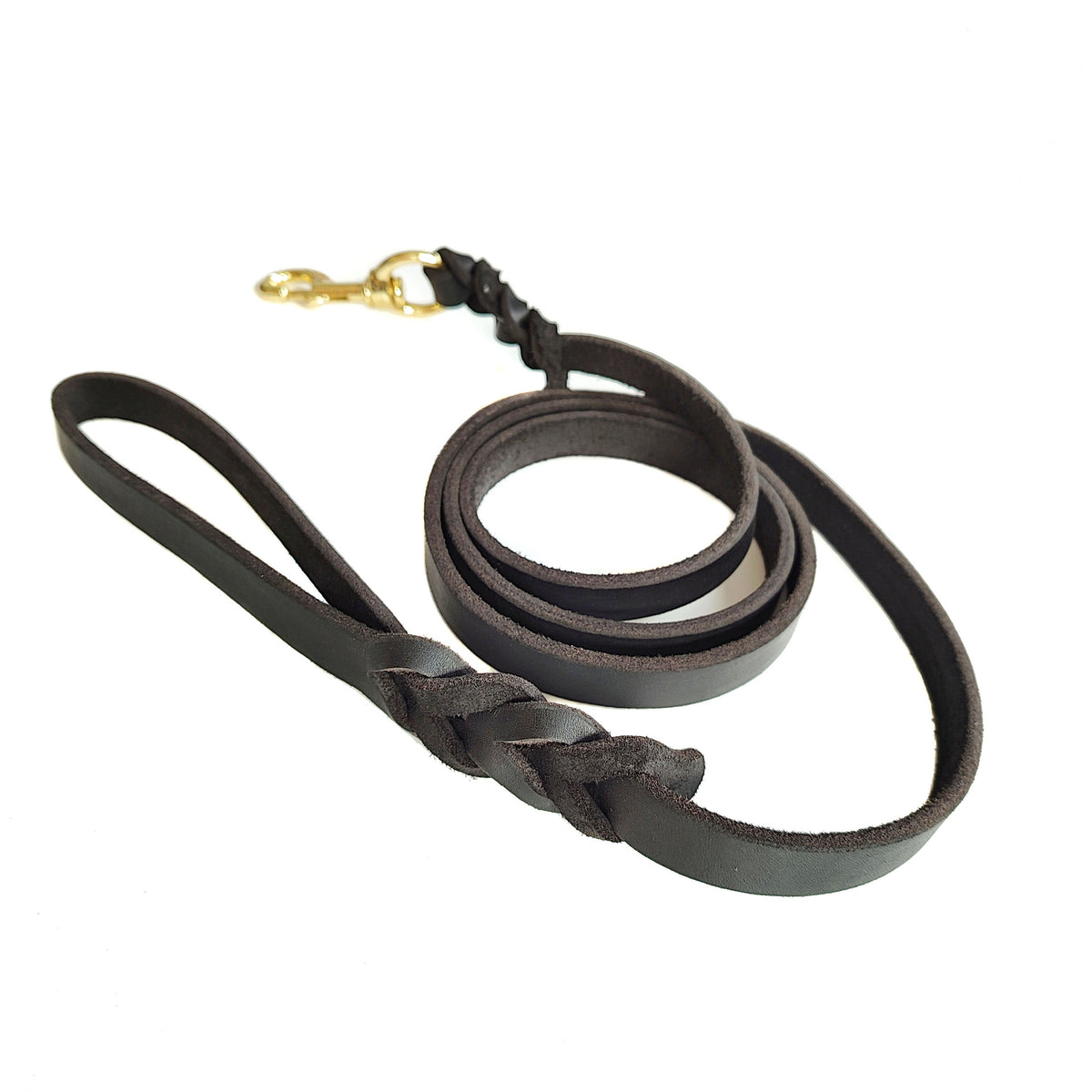 Brown leather dog lead with metal clip for walks, view 11
