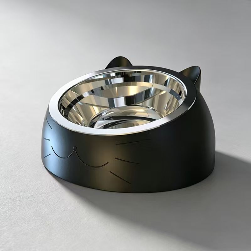 Stainless Steel Pet Food Bowl with Slanted Opening and Non-Slip Silicone Base, 100ml