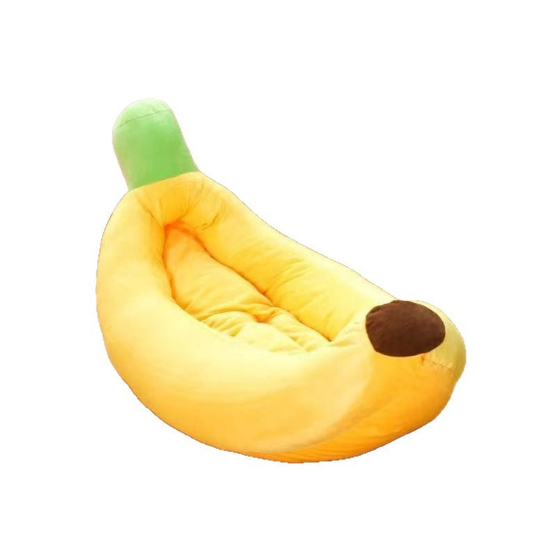 Banana Shaped Plush Pet Bed with Thick Raised Rim, Winter Warm
