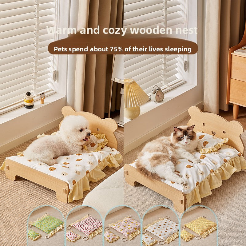 Removable washable pet bed with cute print, main product photo