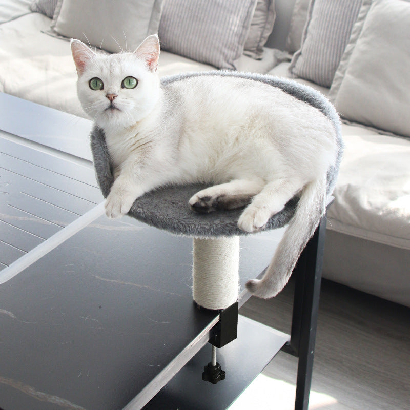 Clip-on desk cat bed and climbing perch, close-up detail view