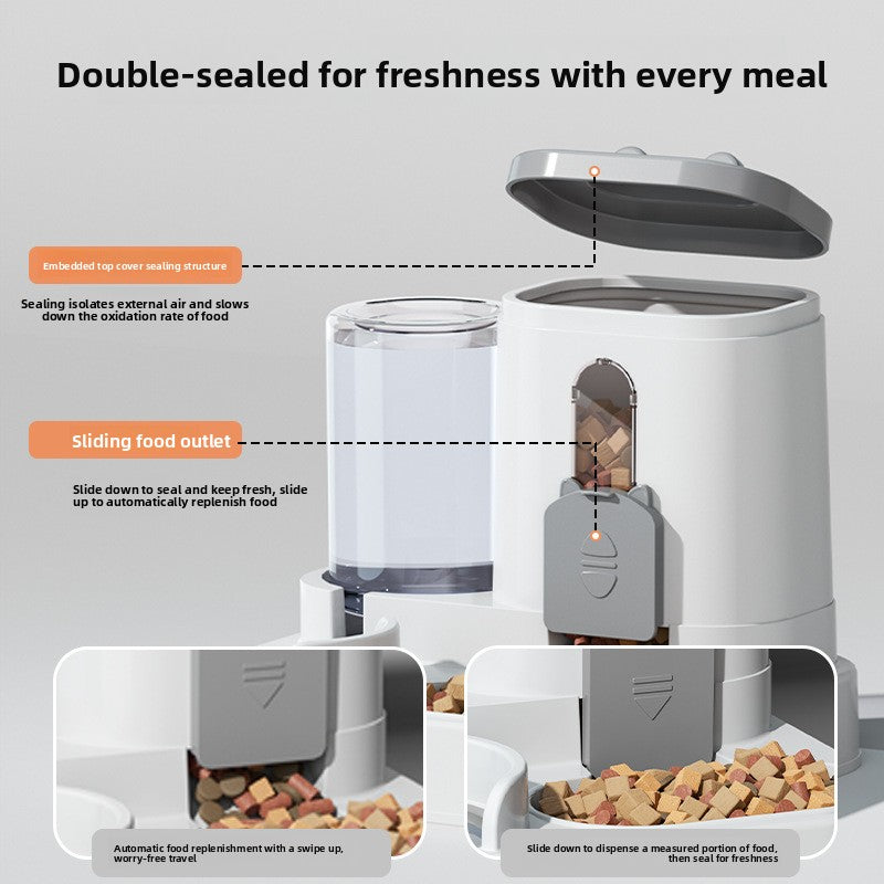 Large Capacity Pet Feeder and Water Dispenser with Separate Compartments, Up to 2800ml