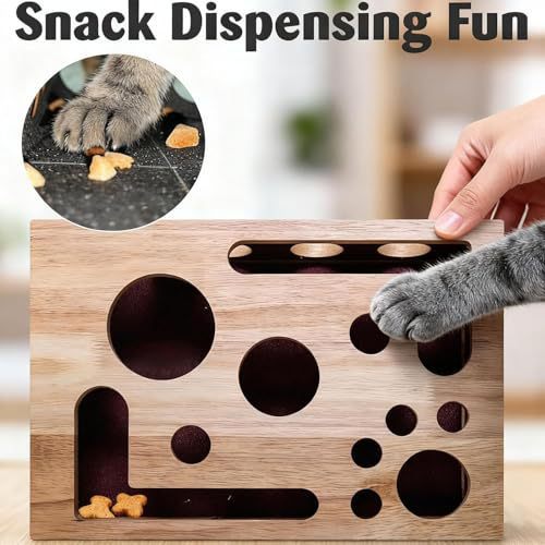 Wooden cat puzzle toy box with bell ball inside, view 2