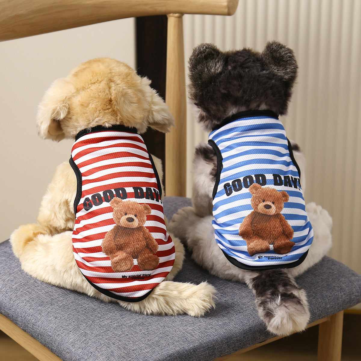 Breathable summer pet vests in plain and striped colours