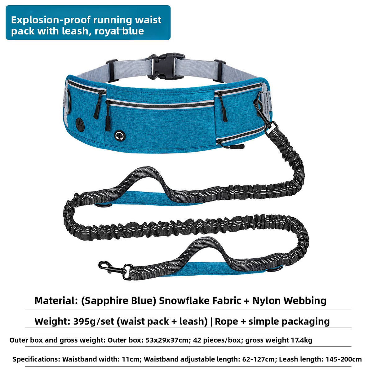 Hands-free reflective dog lead with waist bag in 4 colour options