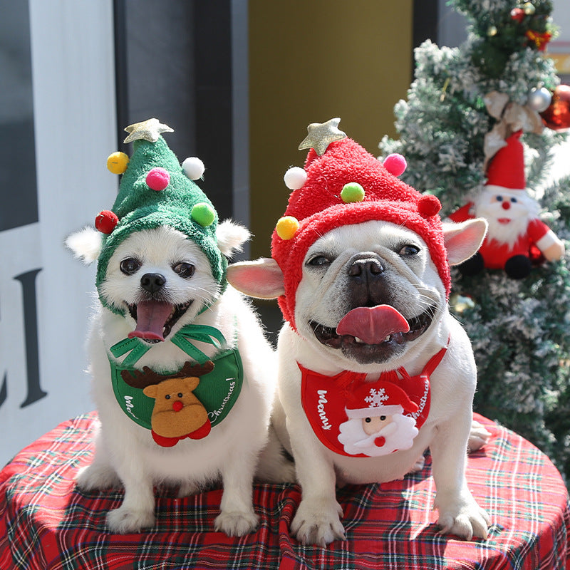 Christmas pet hat and bib for dogs and cats in Green Reindeer Bib, front view