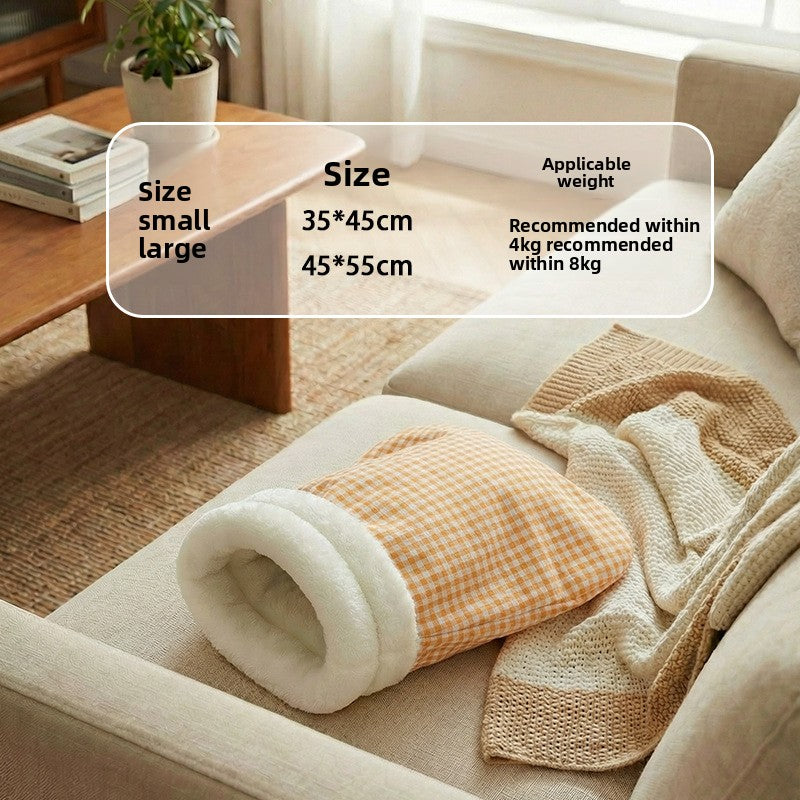Flannel sleeping bag cat bed with enclosed design, photo 25 of 33