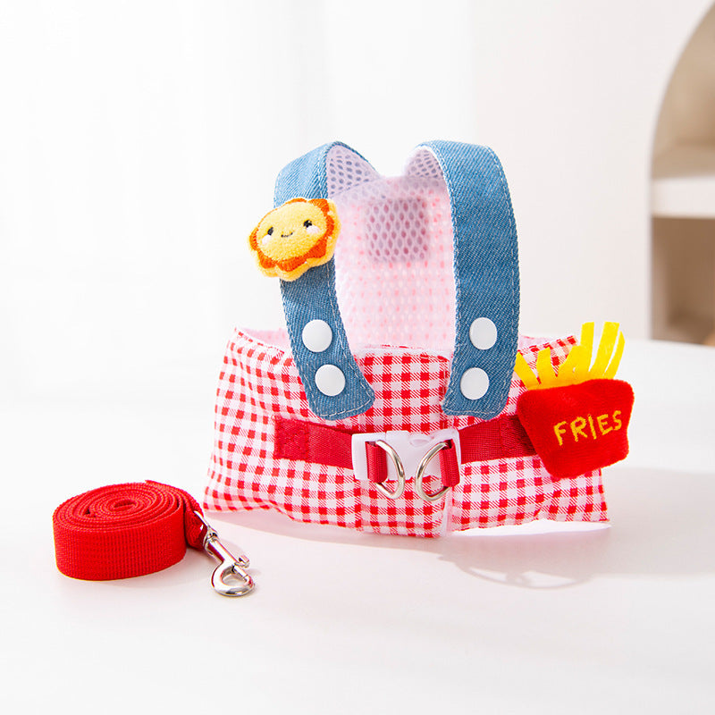 Denim and check pet harness and hat set, available from Pet Royale UK