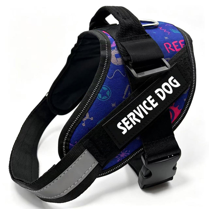 Reflective Oxford dog harness with hook and loop patch areas, ideal for everyday use