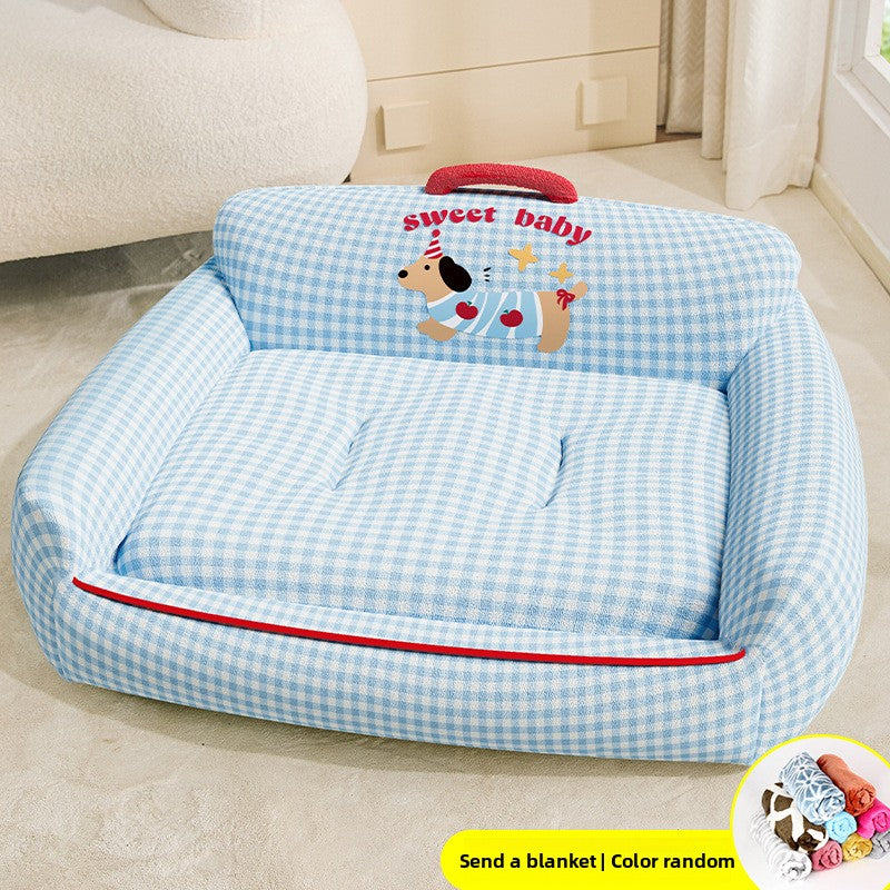 Raised Rim Plush Pet Bed with Blanket Option for Cats and Dogs