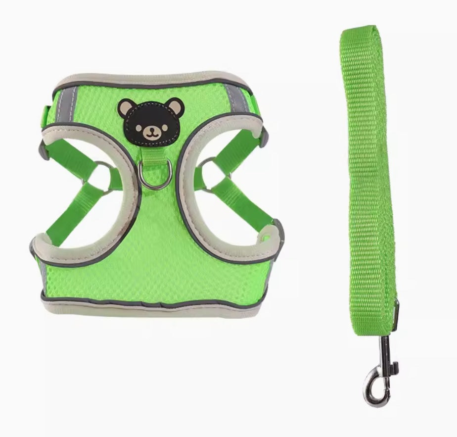 Orange summer bear print vest harness for small dogs and cats