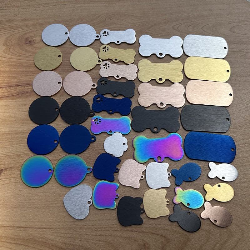 Blank brushed stainless steel pet ID tag in a military shape, product image 2