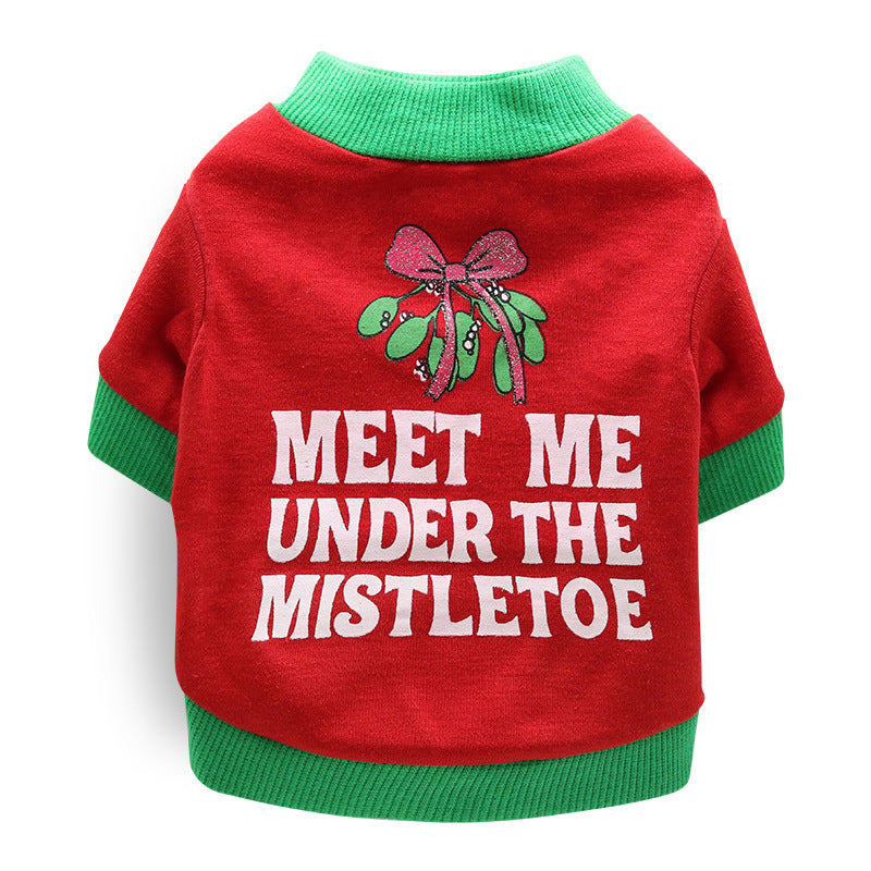 Cotton holiday pet T-shirt for small dogs and cats, top view