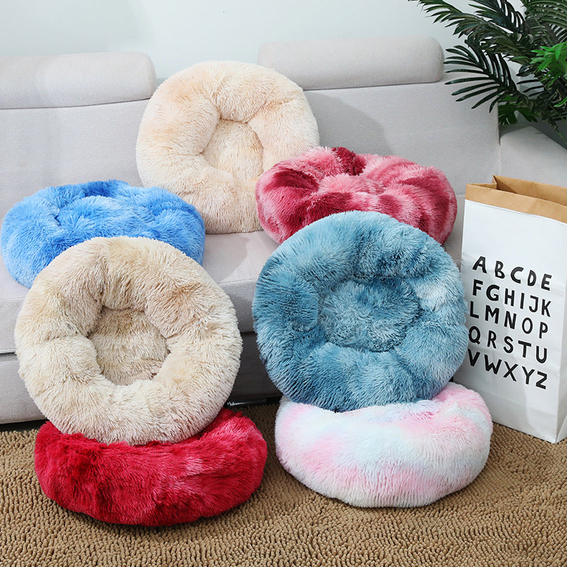 Light grey round deep sleep pet bed with soft plush, photo 4