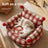 Red plaid plush sofa nest bed for cats and small dogs, photo 3 of 8