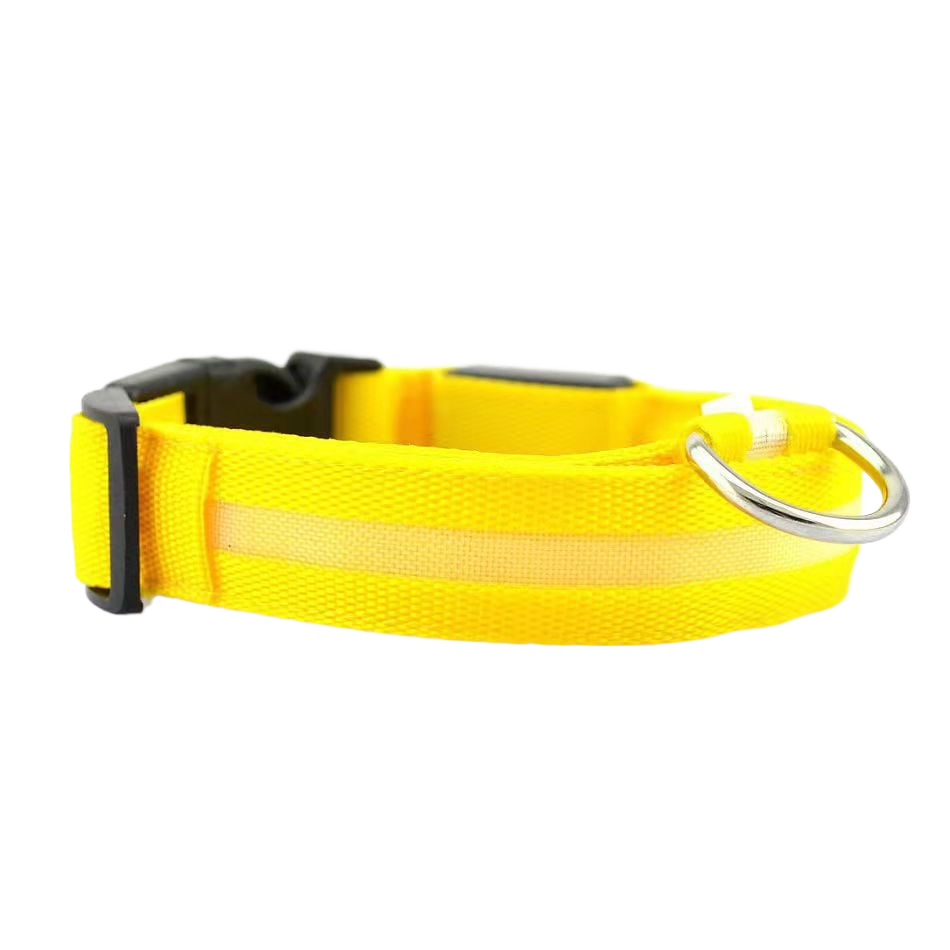 LED mesh dog collar with light modes in Black with Multicolour Light, top view