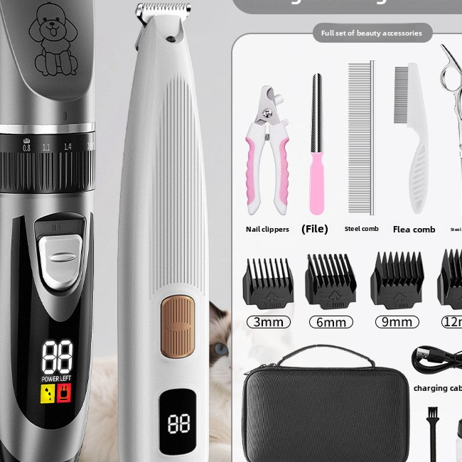 Rechargeable Pet Hair and Paw Trimmer with Dual LCD Display