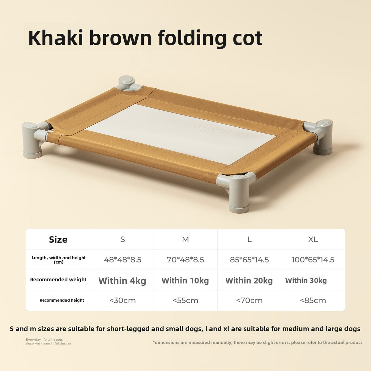 Elevated Oxford fabric camp bed for dogs in Hazelnut Khaki Oxford Cloth, extra detail view
