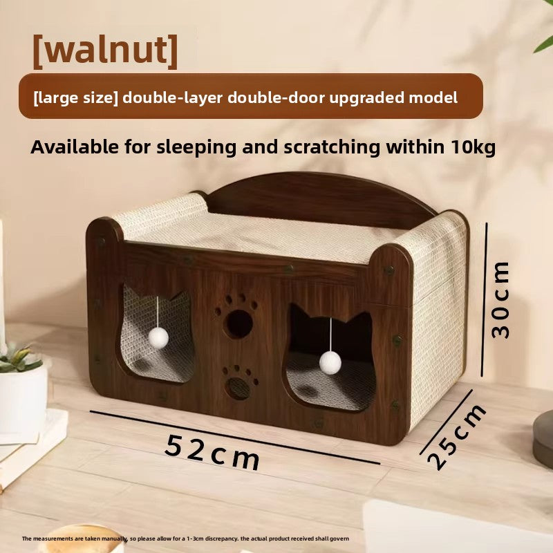 Two tier cardboard cat house with scratching board and play balls, view 12 of 14