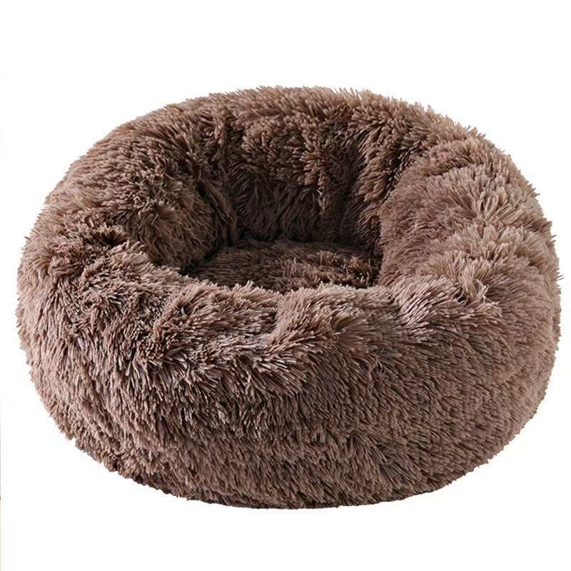 Avocado green round plush pet bed with thick padding, view 5