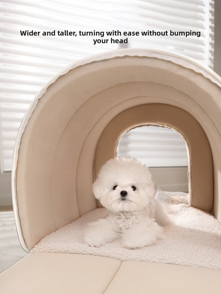 Azure blue semi enclosed roof shaped cat house bed, view 5