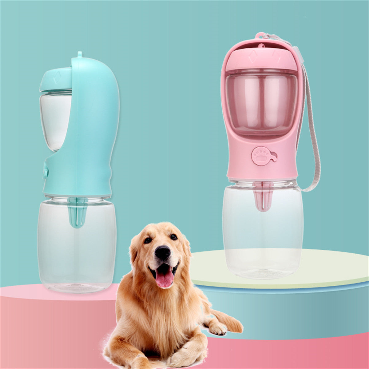 Portable Leakproof Pet Water Bottle with 80g Food Storage, 350ml or 550ml, for Dogs