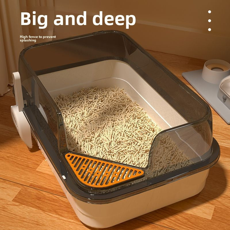 Semi-Enclosed Cat Litter Box for Large Cats, Anti-Splash Design